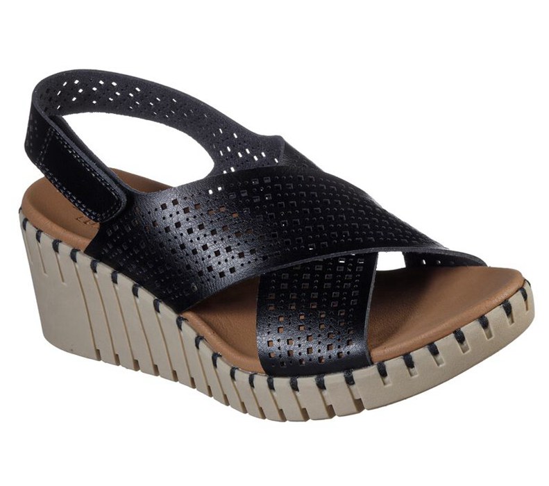 Skechers Dam Svarta Kilar Sandaler - Pier Ave - Beach Chick - Sverige (RTGVH-5473)